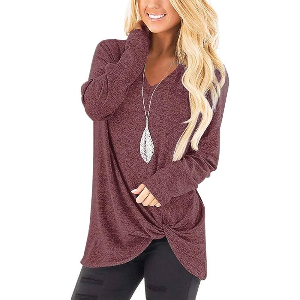 Womens Long Sleeve V Neck Tunic Top Polyester Rayon Spandex Casual Wear